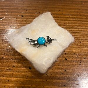 Vintage Sterling Silver Turquoise Road Runner Bird Hat Pin Lapel